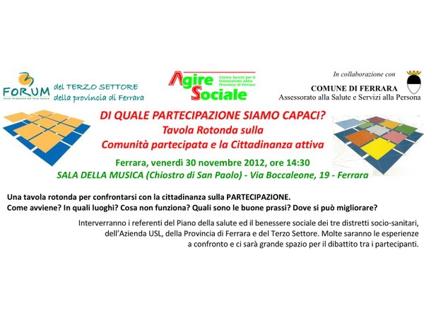 Tavola Rotonda sulla Comunità partecipata e la Cittadinanza attiva
